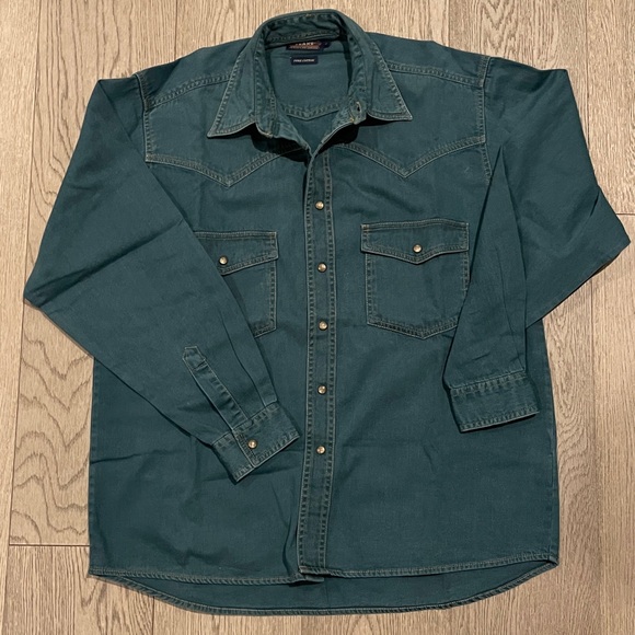 Mens Green Denim Shirt Size L - Picture 1 of 3